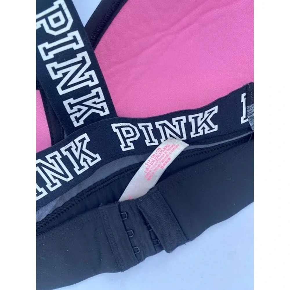Victoria's Secret PINK Gray Black Space Dye Logo Strap Sports Bra‎ Small